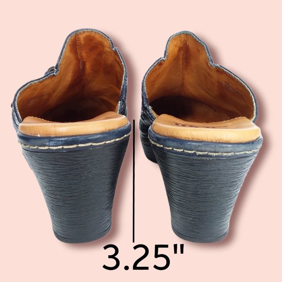 Sofft Tooled Leather Clogs Size 8.5M Blue Slip On Boho Southwestern Floral Folk - Picture 9 of 11